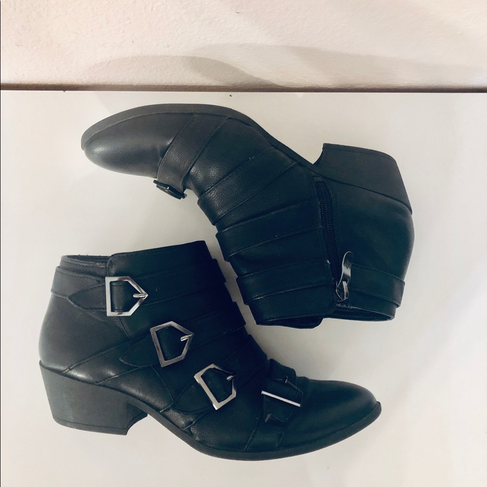 Black Ankle Boots Booties with Buckles Size 8